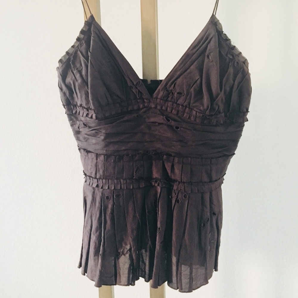 💝Club Monaco Spaghetti Strap Eyelet Ruffle Top